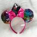 Disney Accessories | *New* Pink Minnie/Mickey Headband With Rainbow Sequin Ears | Color: Pink | Size: Os