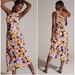 Anthropologie Dresses | Anthropologie Geisha Designs Floral Asymmetrical Hem Midi Dress Size Xs | Color: Black/Purple/Yellow | Size: Xs