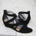Nine West Shoes | Nine West Black Suede Strappy Wedge Sandals Zip Back Size 10.5 M | Color: Black | Size: 10.5