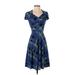 Leota Casual Dress - A-Line V-Neck Short sleeves: Blue Plaid Dresses - Women's Size Small