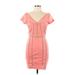 Free People Casual Dress - Mini V-Neck Short sleeves: Pink Solid Dresses - Women's Size Large