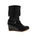 J. Shoes Boots: Strappy Wedge Boho Chic Black Solid Shoes - Women's Size 8 1/2 - Round Toe