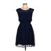 She + Sky Casual Dress - Mini Scoop Neck Sleeveless: Blue Print Dresses - Women's Size Large