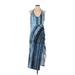 Shein Casual Dress - Midi Halter Sleeveless: Blue Print Dresses - Women's Size 12