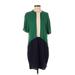 Zara Casual Dress - Shift Plunge Short sleeves: Green Color Block Dresses - Women's Size Small