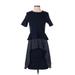 Cos Casual Dress - A-Line Crew Neck Short sleeves: Blue Print Dresses - Women's Size 4