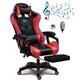 Gaming Chair High-Back Ergonomic Racing Seat with Massager Lumbar Support and Retractible Footrest PU Leather Adjustment of backrest Thickening Sponges,Red