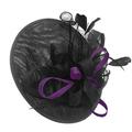 Black and Dark Purple Sinamay Big Disc Saucer Fascinator Hat for Women Weddings Headband