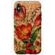 Hülle für iPhone X/XS Etui mit Erdbeeren und Blumen, rustikaler Kork-Holzdruck-Effekt