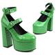 THOYBMO Women's Heeled Sandals Round Toe Platform Chunky Heels Buckle Closed Toe Pumps Classic Stone Embellished Dress Wedding Party Shoes,Green,35