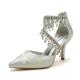 ZhiQin Rhinestone Buckle Bridal Silk Wedding Shoes Women Pointed Toe Satin Pumps High Heel Prom Shoes,Silver,8 UK