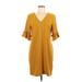 Lark & Ro Casual Dress - Mini V Neck 3/4 sleeves: Yellow Solid Dresses - Women's Size 12