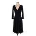 Ann Taylor LOFT Casual Dress - Fit & Flare V-Neck 3/4 Sleeve: Black Solid Dresses - Women's Size 0