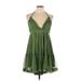 R. Vivimos Casual Dress - Mini Halter Sleeveless: Green Print Dresses - Women's Size Large