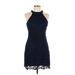 Lulus Cocktail Dress - Mini Halter Sleeveless: Blue Print Dresses - Women's Size Large
