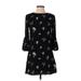 Vince Camuto Casual Dress - A-Line Crew Neck 3/4 sleeves: Black Floral Dresses - Women's Size 0 Petite