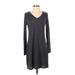 Sinuous Casual Dress - Sweater Dress V-Neck Long sleeves: Gray Solid Dresses - Women's Size X-Small