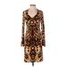 Jennifer Lopez Casual Dress - Sheath V-Neck Long sleeves: Brown Leopard Print Dresses - Women's Size Small