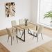 MDF Wood Colour Dining Table and Set of 4 Modern Linen Dining Chairs , Mid Century Wooden Kitchen Table Set