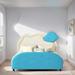 Full Size Velvet Platform Bed with Cloud-Shaped Headboard, Upholstered Bed with Embedded Light Stripe, Blue