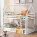 House Bunk Bed Twin Over Twin, Kids Metal Bunk Bed with Roof and Built-in Ladder, Floor Bunk Bed with Metal Frame