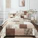 King Floral Cottage Patchwork Cotton Quilt Bedspread Set Tan