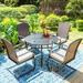 5-Piece Patio Dining Set , 4 Rattan Wicker Armrest Swivel Rocking Chairs with Cushion, and 1 Round Table with Umbrella Hole