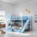 Full Over Full Castle Style Bunk Bed Kids Bed with 2 Drawers 3 Shelves and Slide Kids Furniture, Blue