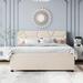 Linen Upholstered Platform Bed, Brick Pattern Headboard, Trundle, 2 Drawers