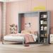 Full Size Murphy Bed Wall Bed with Storage Shelves, Wooden Bed with Mattress Holder, Multi-function Bed for Bedroom, Gray