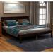 60" Brown Pine Wood Platform Bed, Attached Headboard, Wood Slat (Full)