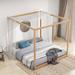 King Modern Pine Wood Canopy Platform Bed with Support Legs, High Quality Craftsmanship
