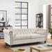 Classic Tufted Chesterfield Settee Sofa White Velvet 3 Seat Sofa with Round Solid Wood Legs and Nailhead Decorative Armrests