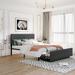 Linen Upholstered Queen Size Metal Platform Bed with Big Drawer, Elegant Design