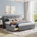 Elegant Linen Upholstered Platform Bed: Brick Pattern Headboard, 4 Drawers