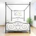 Black Metal Canopy Bed Frame with Vintage Headboard & Footboard, Sturdy Steel Construction, Queen Size