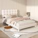 Twin Size Velvet Platform Bed with Soft Headboard, Upholstered Bed with Support Legs, Wooden Bed for Bedroom, White