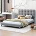 Twin Size Velvet Platform Bed with Soft Headboard, Upholstered Bed with Support Legs, Wooden Bed for Bedroom, Grey