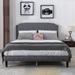 Modern Design Linen Upholstered Platform Bed with Nailhead Trim