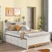 Pine Wood Bed with Bookcase Headboard, Pull-Out Trundle, and Drawers