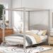 Modern Pine Wood Canopy Platform Bed with Headboard and Support Legs, Sturdy Frame, Wash Finish