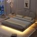 PU Leather Upholstered Floating Platform Bed, Soft Foam Headboard, Solid Pine Frame, Under Bed Led Lights, Easy Assembly