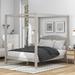 Modern Design Wash Pine Wood Canopy Platform Bed with Headboard and Support Legs