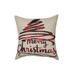 14" X 14" Beige and Red Christmas Linen Linen Blend Zippered Pillow With Embroidery