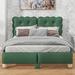 Full Size Platform Bed with Support Legs, Upholstered Bed with Support Legs, PU Leather Bed with Wooden Slat System, Green