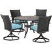 Hanover Traditions 5-Piece Dining Set in Blue with 4 Wicker Back Swivel Rockers and 48 in. Cast-Top Table - N/A