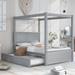 Modern Canopy Bed with Trundle, Full Size Platform Bed Frame, Customizable Canopy Rails