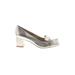 Bandolino Heels: Slip On Chunky Heel Glamorous Silver Shoes - Women's Size 6 1/2 - Almond Toe