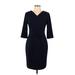 Calvin Klein Casual Dress - Sheath V-Neck 3/4 sleeves: Blue Solid Dresses - Women's Size 10