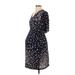 Motherhood Casual Dress - Wrap: Blue Floral Motif Dresses - Women's Size Small Maternity